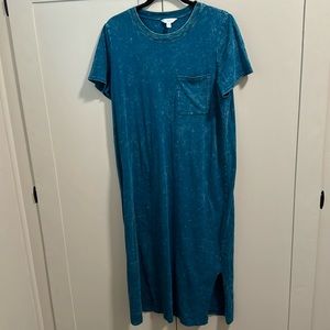 Time and Tru maxi dress size L acid wash teal